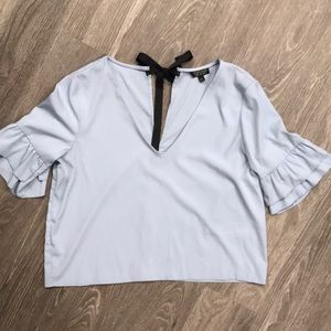 Powder Blue Topshop Blouse with Bow Back